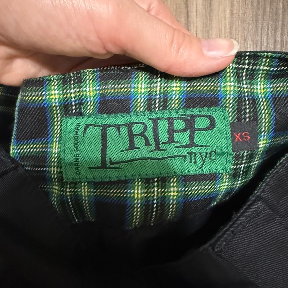 Tripp NYC XS Black Green Plaid Zipper Punk Mall Goth Pleated Mini Skirt Vintage - Picture 9 of 10